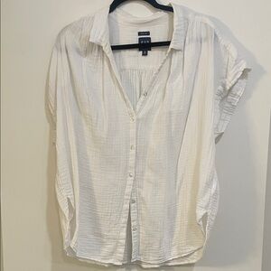 Gap White Button-Down Gauze Blouse Size XL